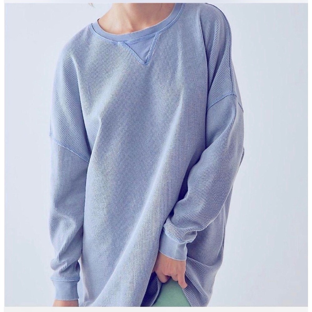 Free People Intimately Early Night Thermal Pullover Long Sleeve Light Blue Large